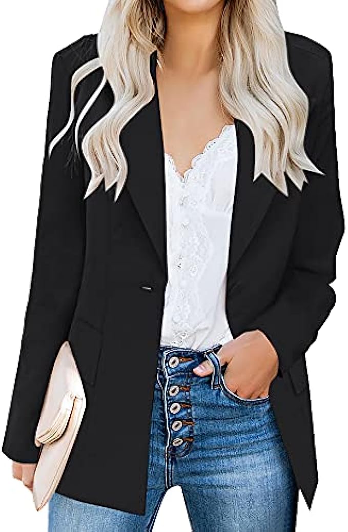 LUYEESS Women&#039;s Casual Work Office Notch Lapel Pockets Buttons Blazer Suit Jacket