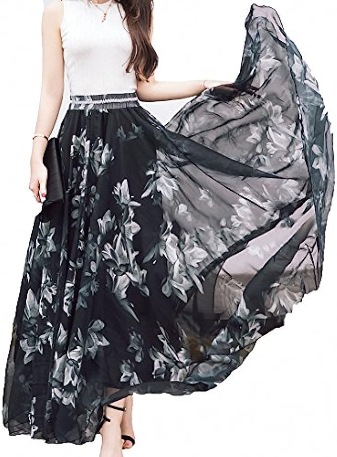 Afibi Women Full/Ankle Length Blending Maxi Chiffon Long Skirt Beach Skirt