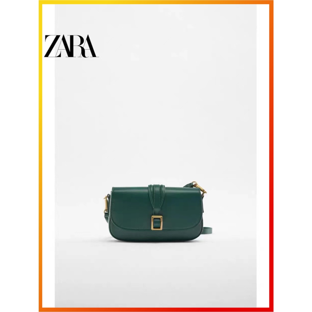 ZARA Autumn and Winter New Women&#039;s Bag Green Classic Buckle One Shoulder Crossbody Bag 6288010 030