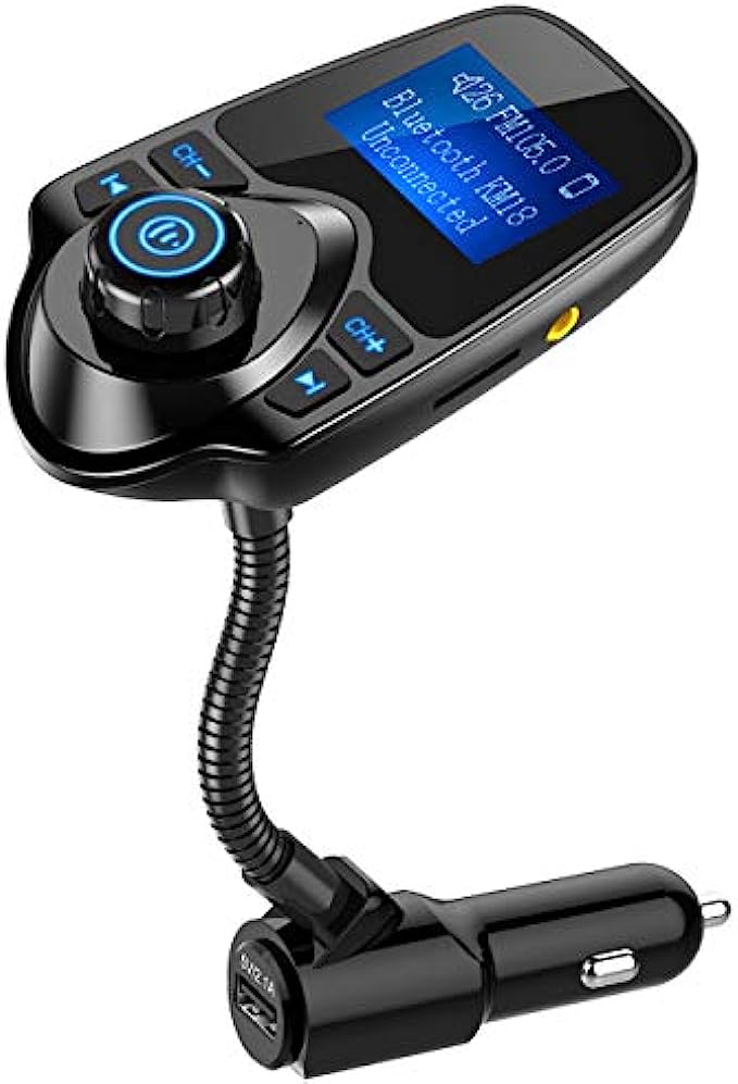 Nulaxy Wireless in-Car Bluetooth FM Transmitter Radio Adapter Car Kit W 1.44 Inch Display Supports TF/SD Card and USB Car Charger for All Smartphones Audio Players-KM18