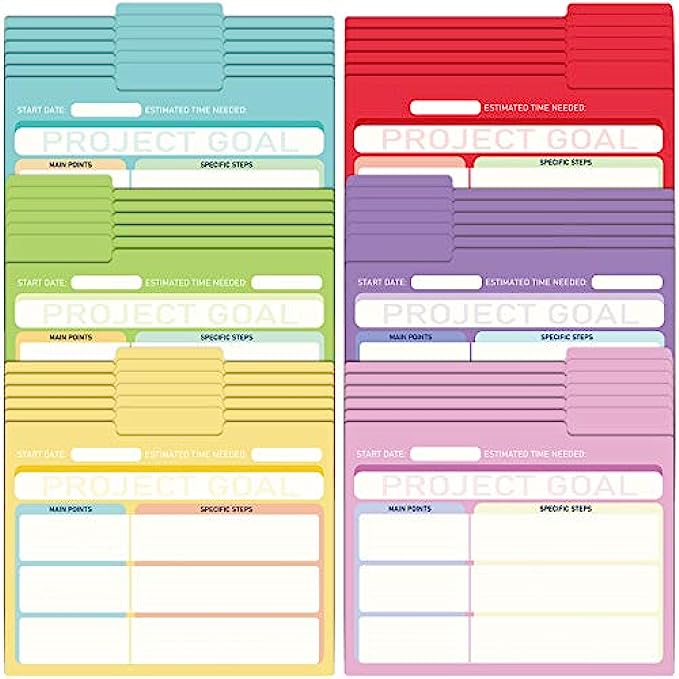 EOOUT 30 Pack Project File Folders with Tabs, Colored File Folders, Manila, Notes File Folders, Letter Size, 6 Assorted Colors, 11.5x9.5inch, 1/3 Cut, for Students, Office Supplies