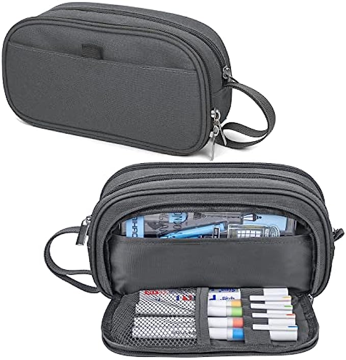 Large Capacity Pencil Case, KECYCEYN 4 Compartments Portable Canvas Pencil Bag Pen Case Bag, Portable Storage Pen Pouch Holder for Office College School Teen Adults Student